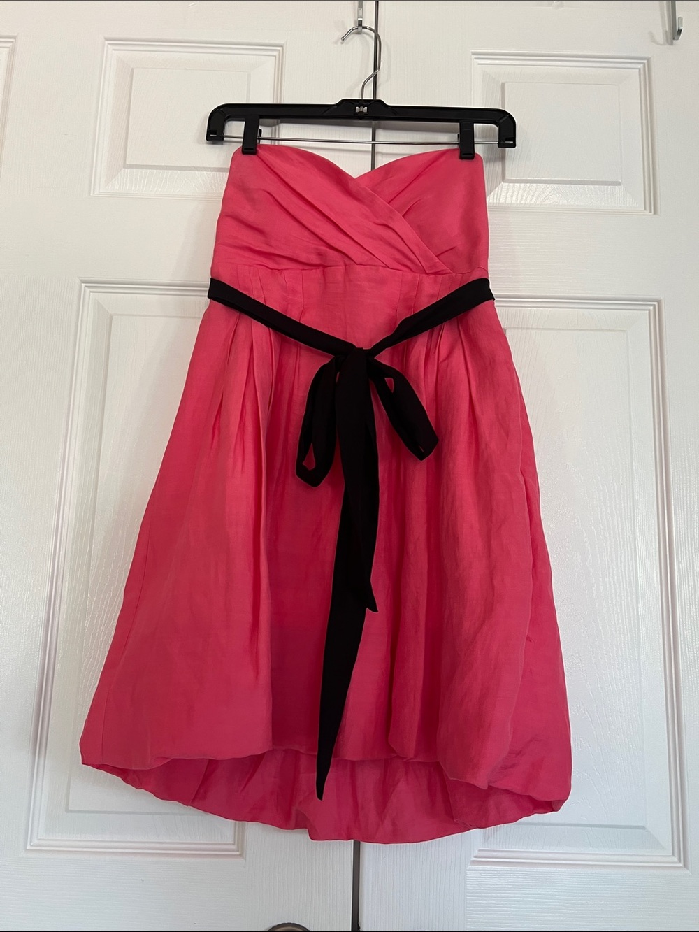 Strapless Hot Pink BubbleDress with Black Waist Sash With A Sweetheart Neckline